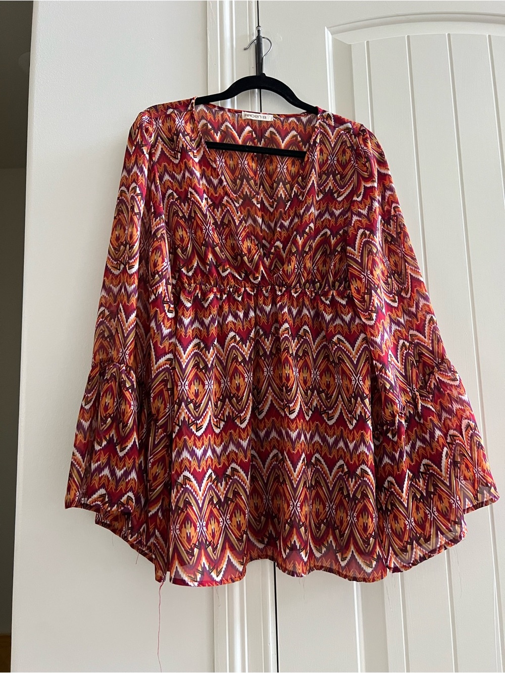 Arden B Red Orange Multi-Pattern V-Neck Tunic